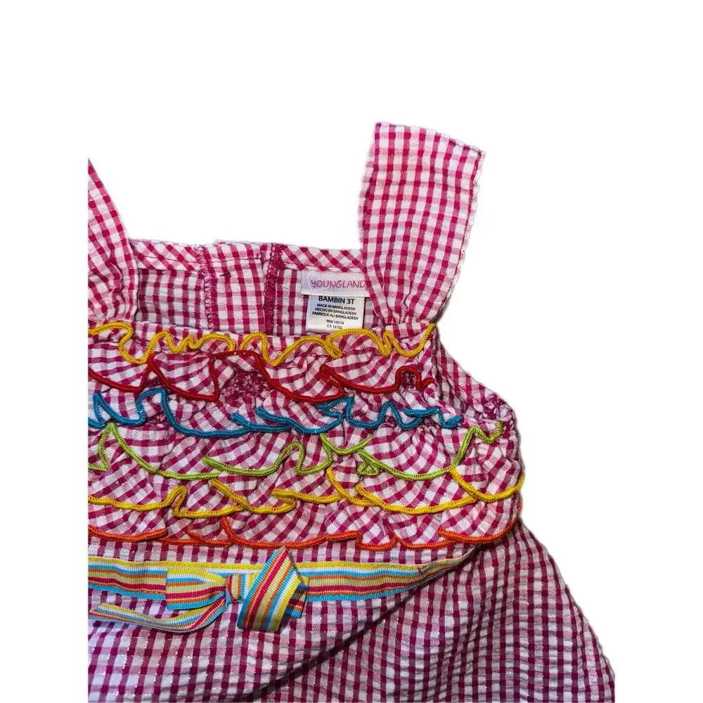 Youngland Toddler Girls Pink Gingham Ruffle Dress | Size 3T